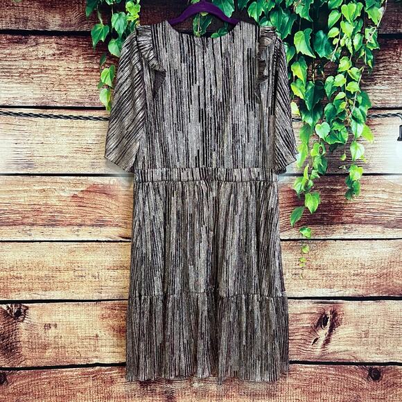 Lilly Pulitzer Racheli Dress 16 Midi Tiered Metallic Gold Berry Striped Ruffle - Picture 6 of 7